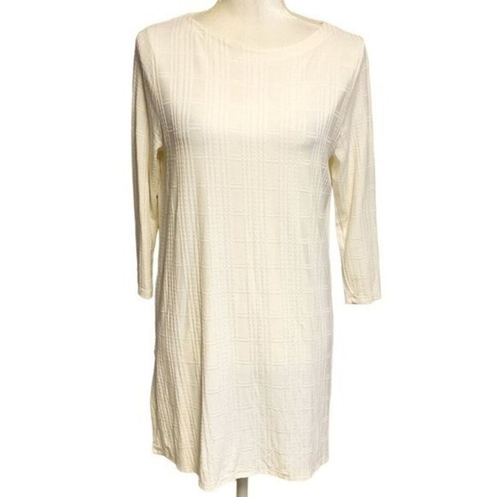 J. Jill Wearever Collection Women Textured Ivory 3/4 Sleeve Tunic Shirt Top SP‎